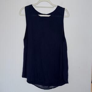 J. Crew Womens Navy Blue Sleeveless Top Size Large Mixed Media Sheer Back Basic
